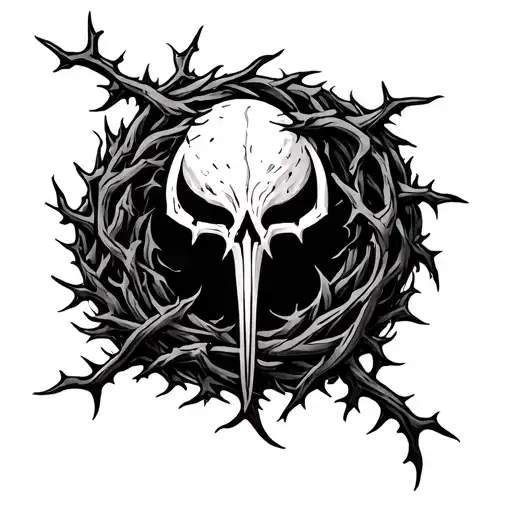 Brimstone symbol intertwinned with thorny vines tattoo design idea