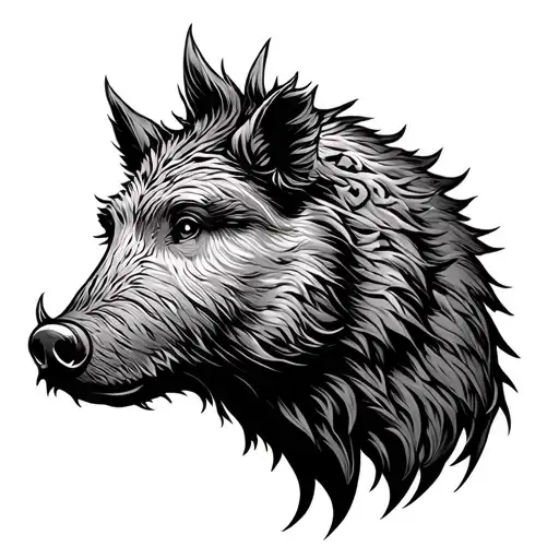 boar nortic dotwork with Rune jori tattoo design idea