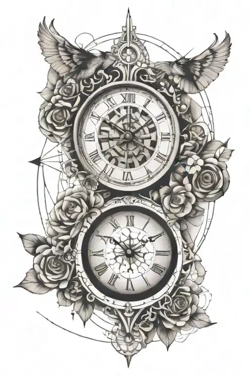 Incorporate the names Landyn, Skylar, and Watsyn into a geometric clock design, symbolizing the interconnectedness of time and family tattoo design idea