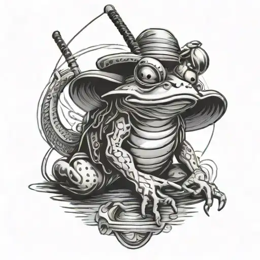 samurai frog fishing with a straw hat japanese style tattoo design idea