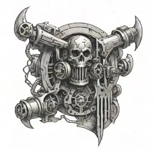 Shoulder Tattoo Logo of Adeptus Mechanicus from Warhammer 40K. God ex machine tattoo design idea