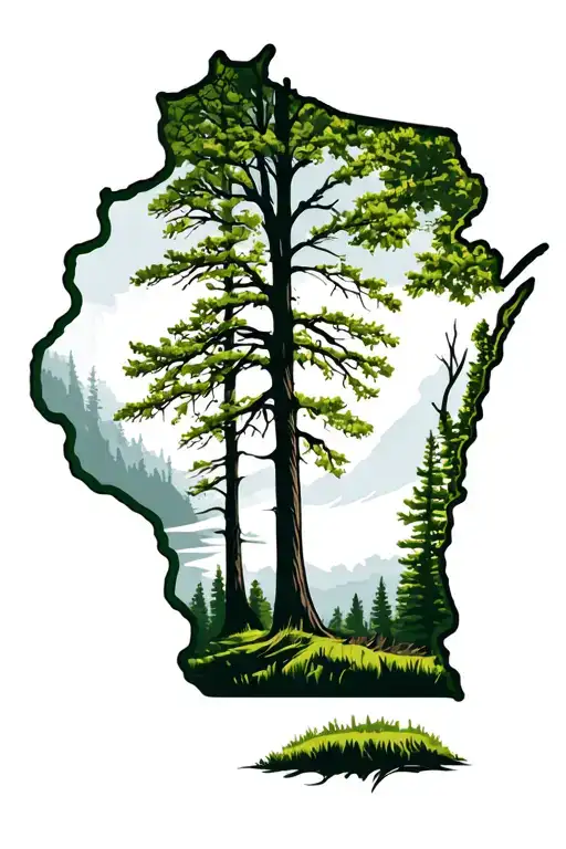 wisconsin outline with trees tattoo design idea