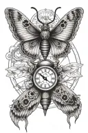 death moth with clock surrounded tattoo design idea