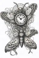 death moth with clock surrounded tattoo design idea