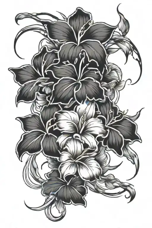 Hawaiian flowers with lightning storm  tattoo design idea