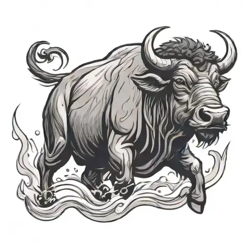 simple water buffalo running tattoo design idea