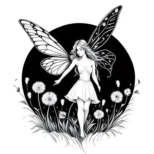 fairy and dandelions  tattoo design idea