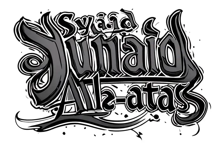 Spinal tatto with the word 'Syaid Junaid Al-attas' written in a Bold, Graffiti font  tattoo design idea
