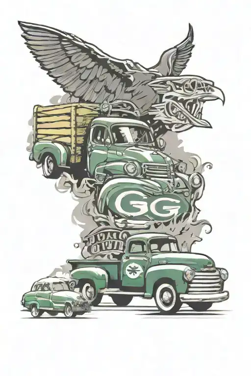 fifties Chevy truck with Green Bay Packers Logo tattoo design idea