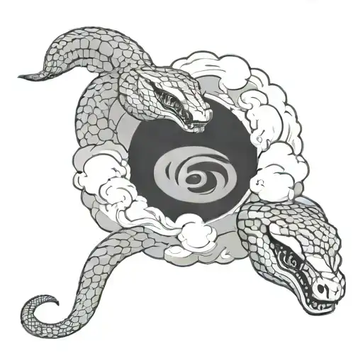 Ouroboros snake eating itself with clouds surrounding tattoo design idea