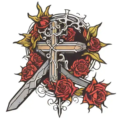 crown of thorns wrapping around the arm holding up a cross with the throns looking like some of physically embeded in me tattoo design idea