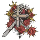 crown of thorns wrapping around the arm holding up a cross with the throns looking like some of physically embeded in me tattoo design idea