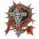 crown of thorns wrapping around the arm holding up a cross with the throns looking like some of physically embeded in me tattoo design idea