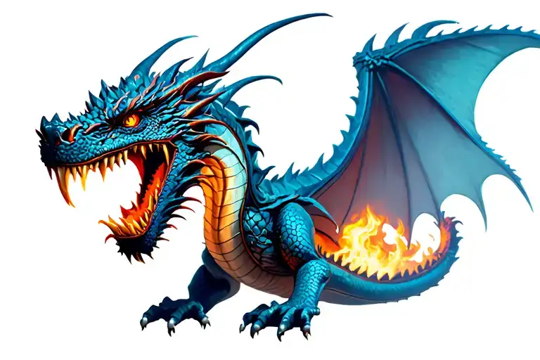 Dragon with fire in the mouth attacking, that biomechanical tattoo design idea