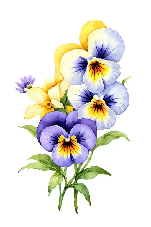 pansies and daffodils and daisies tattoo design idea