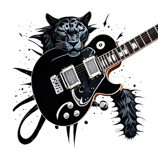 A Les Paul guitar vertical, a black panther face on the guitar body tattoo design idea