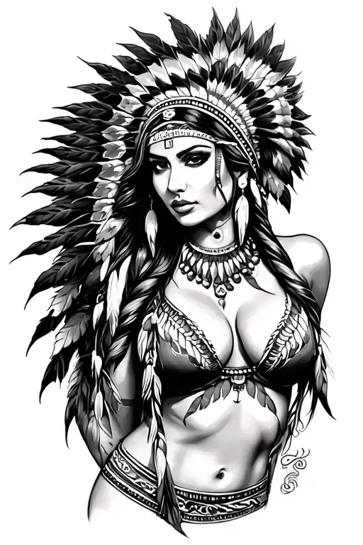 very sexy native american woman pinup girl tattoo design idea