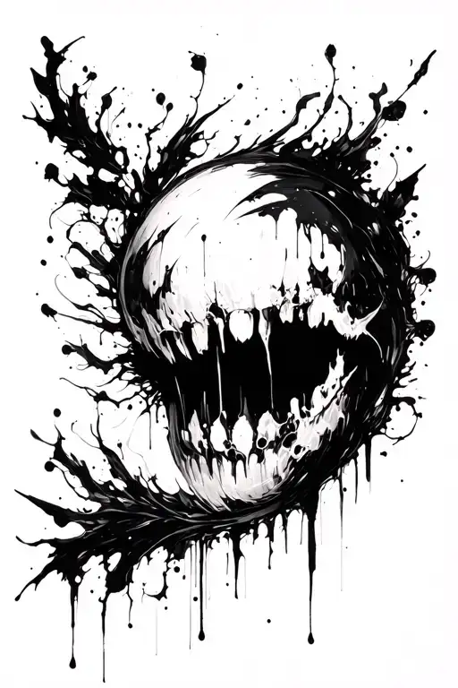 dark abstract, expressive blackwork, raw brush strokes cyber gothic ornamental, black ink tattoo design idea