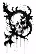 dark abstract, expressive blackwork, raw brush strokes cyber gothic ornamental, black ink tattoo design idea