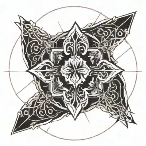 rose, christian cross, gemstone in a sun tattoo design idea