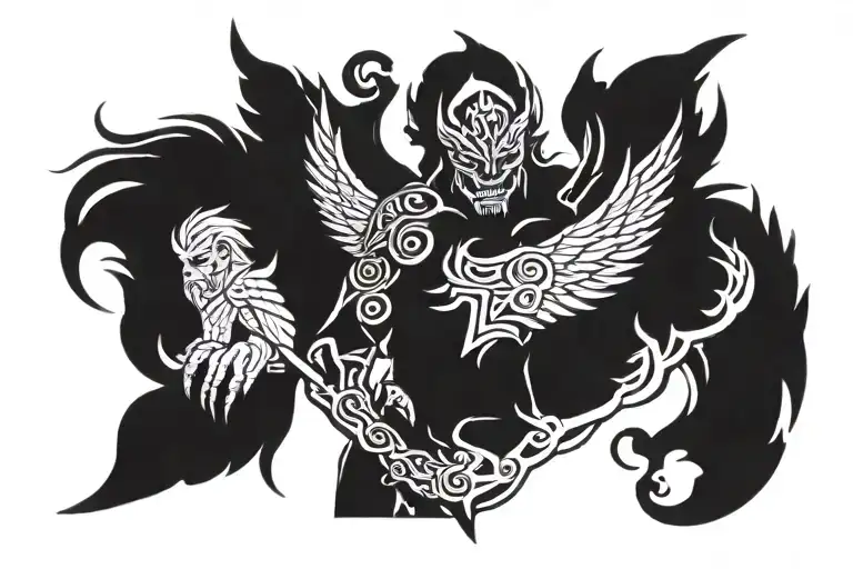 yakuza, Nordic runes, gods and demons, angels, berserk demon  tattoo design idea