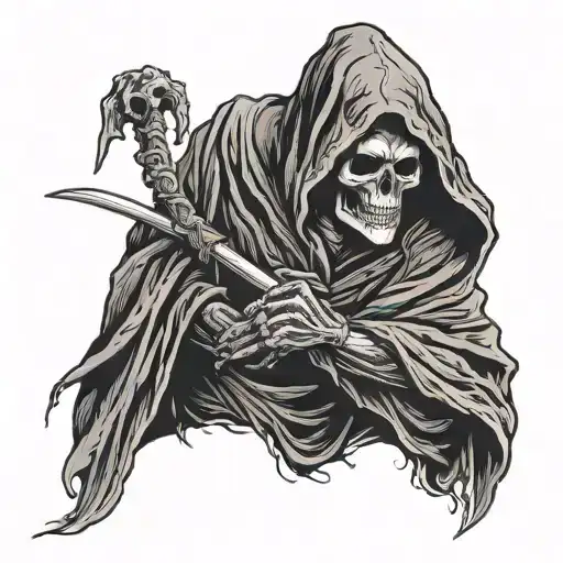 death hooded grim reaper looking to the right side  tattoo design idea