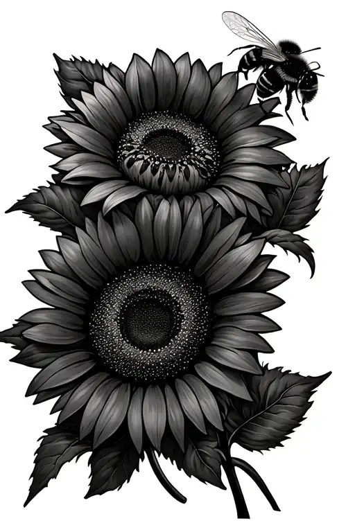 sunflowers with three bumble bees tattoo design idea