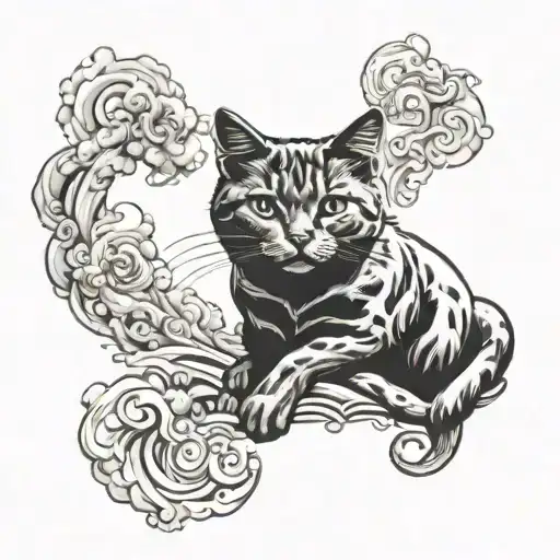 cat smoke cloud tattoo design idea