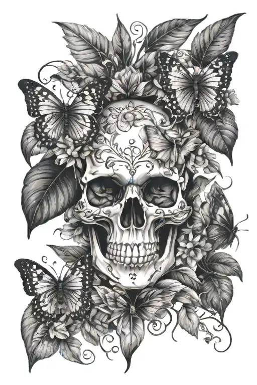 skulls butterflies foliage feminine dark gothic inspired tattoo tattoo design idea