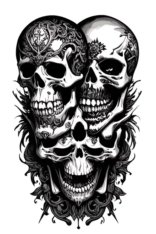 multiple skulls black inc tattoo design idea