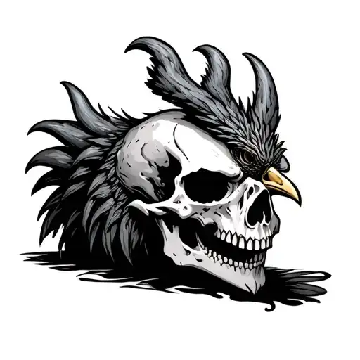 funny demon chicken skull tattoo design idea