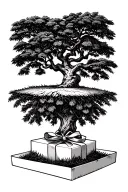tree growing out of a present box tattoo design idea