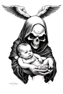 grim reaper gifting a baby boy tattoo design idea