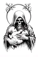 grim reaper gifting a baby boy tattoo design idea