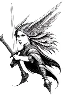 face Valkyrie warrior wielding a sword going dark tattoo design idea