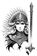face Valkyrie warrior wielding a sword going dark tattoo design idea
