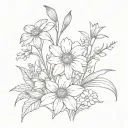 daisies, gladiolus, aster, marigolds morning glory's cosmos tattoo design idea