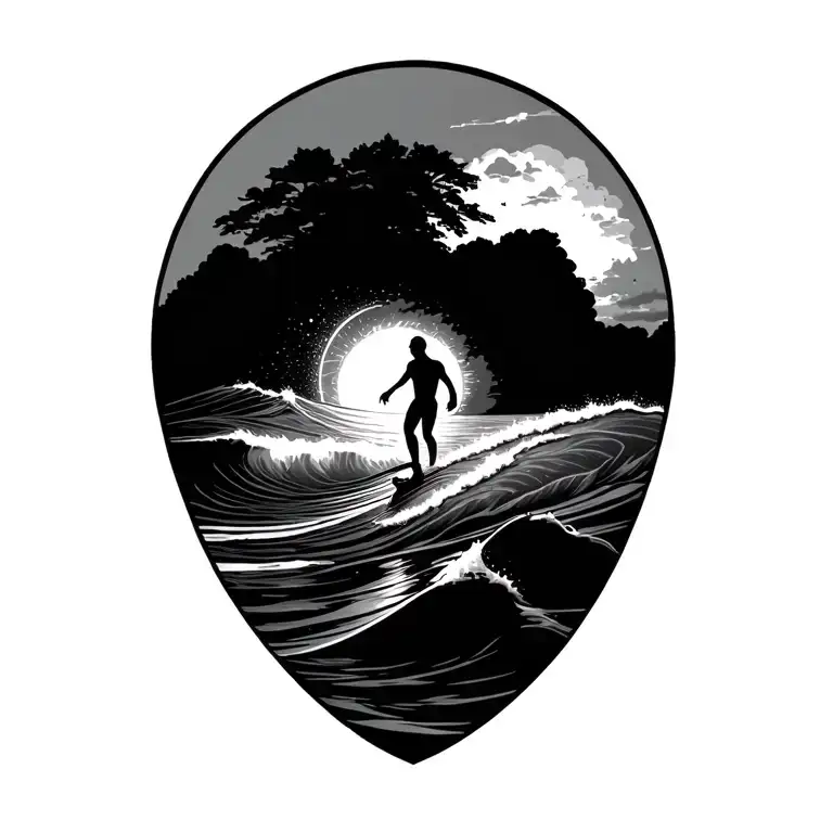surf and sun rising tattoo design idea