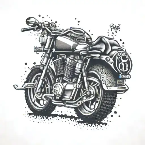 A tattoo of a Guinness pint merging with a motorbike engine in a dotwork style tattoo design idea