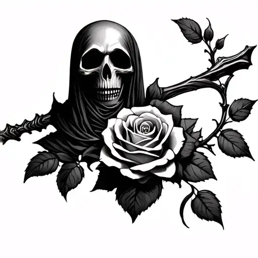 rose grim reaper tattoo design idea