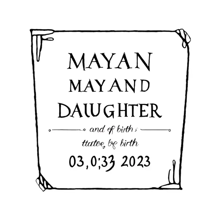 The name of the Mayan daughter and date of birth 03/03/2023 tattoo design idea
