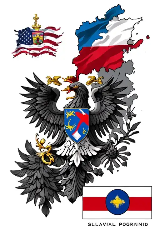 Poland, Slovakia and USA flags tattoo design idea