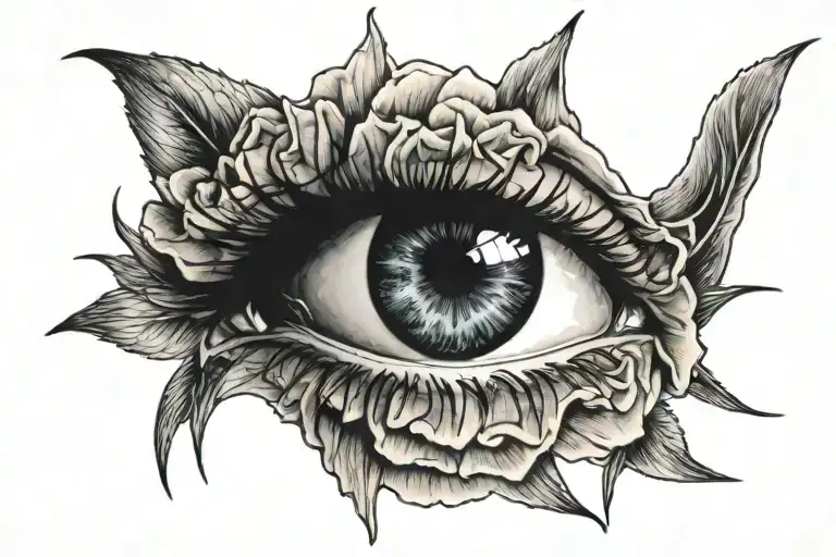 A woman's eye, a carnation and a heart made with two fingerprints tattoo design idea