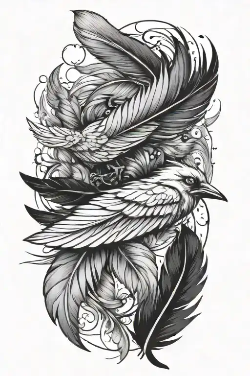 feather transforming to birds flying away tattoo design idea