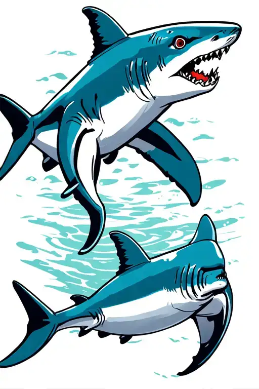 hammerhead sharks swimming tattoo design idea