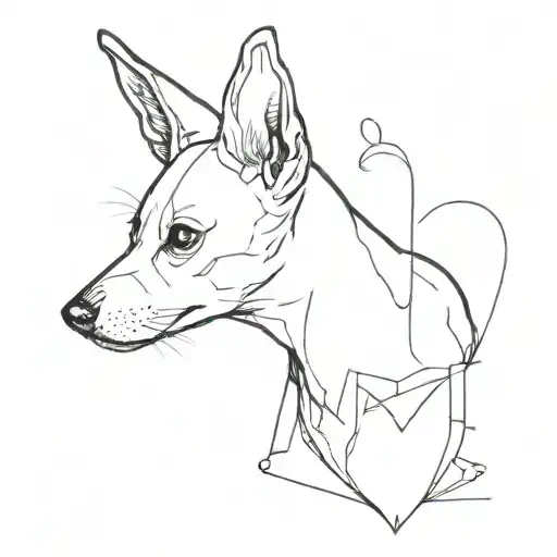 i want minimalist only outline tattoo of prague ratter dog profile looking up and heart symbol almost by his nose  tattoo design idea