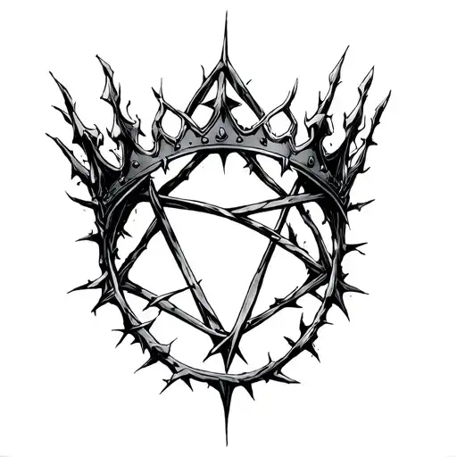 A dark prince's crown with thorns that lead into a pentagram tattoo design idea