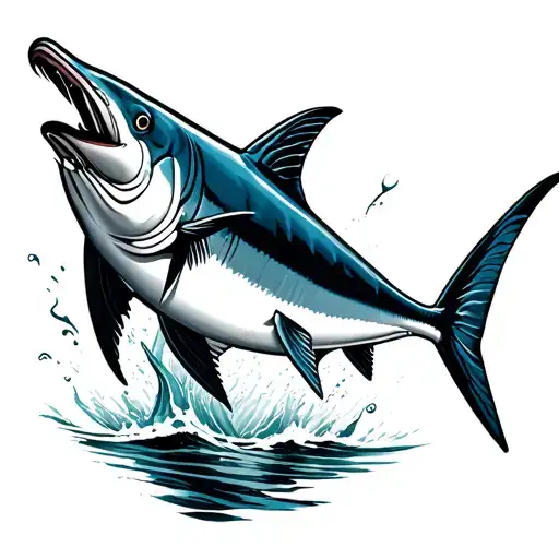 blue marlin jumping tattoo design idea