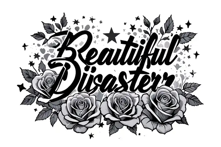 "Beautiful disaster " roses stars forming tattoo design idea