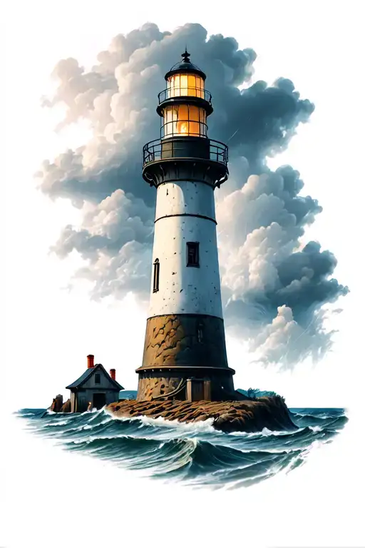 Lighthouse stormy condition tattoo design idea